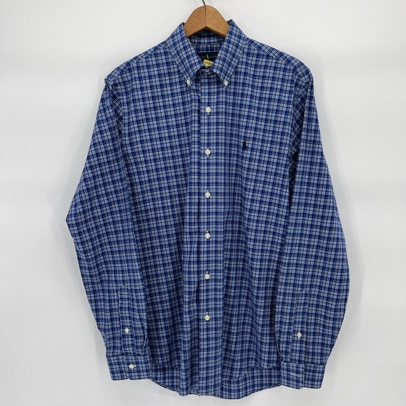 Polo Ralph Lauren L/S Oxford Button Front Shirt Mens Medium Blue Plaid - Picture 2 of 8
